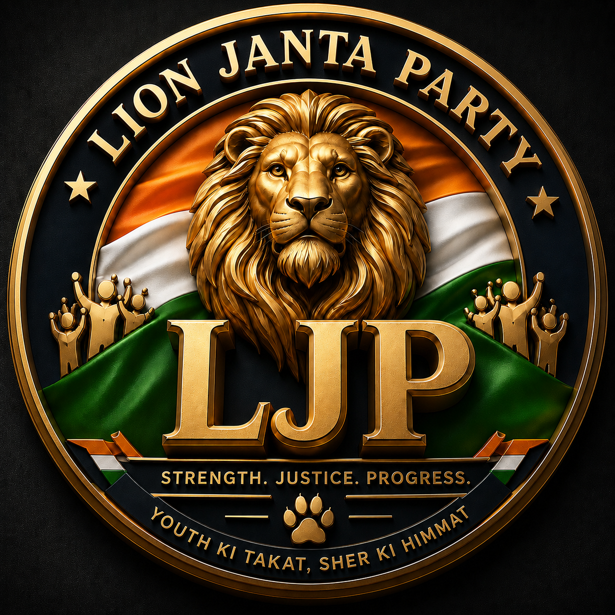Lion Janta Party — 3D golden lion emblem